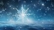  a snowflake is shown in the middle of a dark blue sky with snow flakes on the ground.