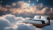 Bed stand in blue fluffy cloud - symbolic for good sleep, sky setting