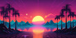 Aesthetic retro synthwave beach wallpaper with a cool and vibrant neon design. ai generative