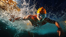 Swimmer's Powerful Butterfly Stroke Kick Energetic Water Churning Vibrant Pool Colors