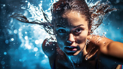 Wall Mural - Swimmer's crawl stroke in sparkling water vivid colors and focus create captivating image