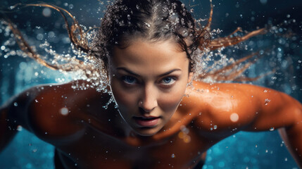 Sticker - Swimmer's elegant crawl stroke in sparkling water vivid colors and focus create captivating image