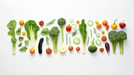 Sticker -  a group of different types of vegetables laid out in a row on a white surface with the word vegetable spelled out in the middle.