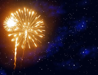 Wall Mural - Beautiful bright Fireworks at dark sky background