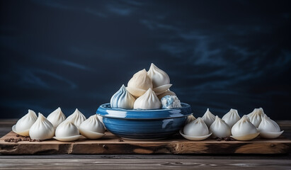 Wall Mural - dumplings in bowl on the wooden board