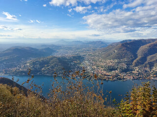 spectacular and sky colored areal view of Como lake from Volta's lighthouse