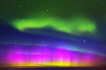 Poster - Colorful polar lights. Night starry sky. Purple green aurora borealis