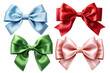 Collection of bright satin ribbon tied in a bow isolated