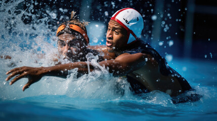 Wall Mural - Intense water polo match fierce tussle for ball vibrant pool