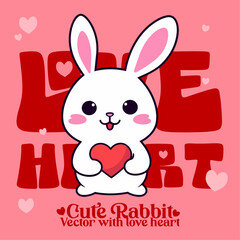 Wall Mural - Valentine’s Day Festivity with a Charming Bunny and Heart: Cartoon Vector Artwork