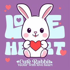 Wall Mural - Valentine’s Day Extravaganza with a Sweet Rabbit and Heart: Cartoon Vector Sketch