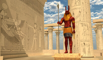 Wall Mural - horus god statue - the horus god of egyptian history depicted by the falcon bird was the deity of th