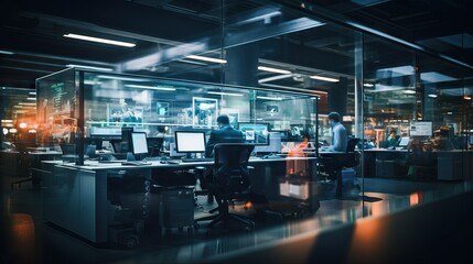 Blurred background of computer room and people,  data center