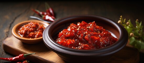 Wall Mural - Korean food's spicy and sweet fermented condiment, Gochujang (red chili paste).