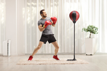 Sticker - Young man with boxing gloves standing in a guard position