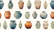 Ancient Pottery Handpainted Watercolor Seamless Pattern AI Generated