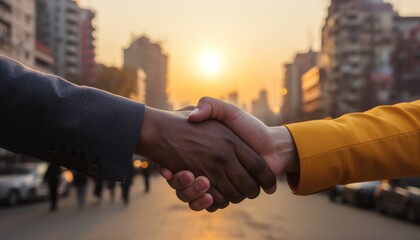 Successful Collaboration. Businessman and Developer Shake Hands Against Construction Site Background