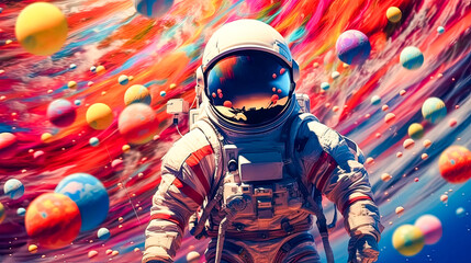 a fearless astronaut explores the surface of an alien planet