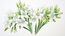 Watercolor Art Of Ixia Viridiflora On White Backdrop AI Generated