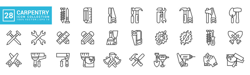 set of icons related to carpentry tools, various painting tools, carpenter icon templates, mechanic 