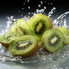 Wall Mural - sliced kiwi fruit with water splashing