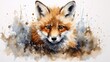 Expressive Watercolor Fox with Bushy Tail and Alert Eyes on White Background AI Generated