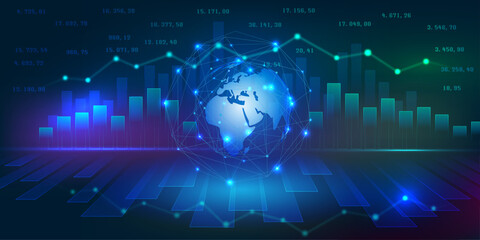 Financial global trade concept. Stock market and exchange. Candle stick graph chart. vector digital art vlue background