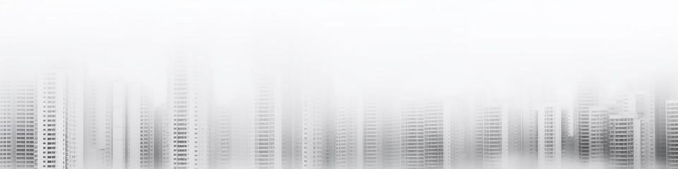 Wall Mural - architectural white urban background long narrow panoramic view, row of houses on white fog , blank design, urban concept