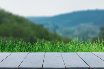 Wall Mural - the empty wooden table top at farm background