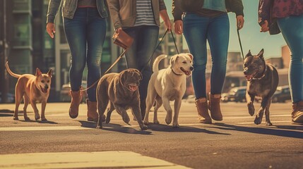 Wall Mural - group of dogs walking in the street