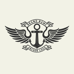 Canvas Print - anchor logo, anchor, wings in shield shape, sea design