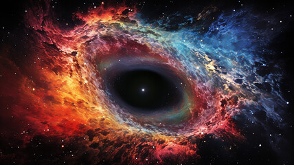 Wall Mural - black hole, illustration of a multicolored singularity in outer space abstract fictional bright cosm