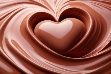 Wall Mural - Melted milk chocolate in heart shape. Background with selective focus and copy space