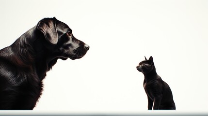 Wall Mural - Dog vs cat face to face on white background 