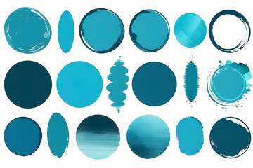 Wall Mural - World of circles painted in turquoise ink: Hand drawing texture of brush circles isolated against white background generative ai
