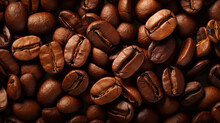 Coffee Bean Texture, Arabica Background, Fresh Roasted Black Coffee Beans