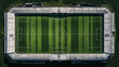 drone view, green football field from above panorama view of top stadium