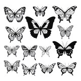 Fototapeta Motyle - Set of Black Butterfly in Shadow. Set of Butterfly black icon. Butterfly silhouette isolate png.