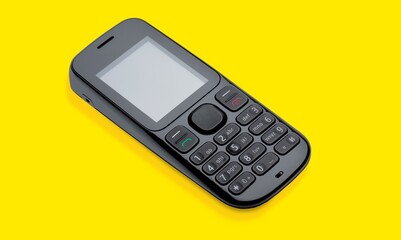 Wall Mural - old retro mobile phone on yellow background.