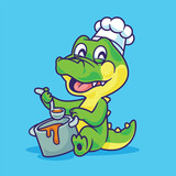 Fototapeta Dinusie - Cartoon chef crocodile cooking vector animal chef concept