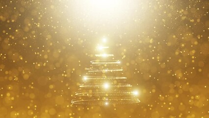 Wall Mural -  Falling golden glitter particles with christams tree loop animation.