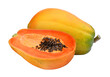 whole and half of ripe papaya isolated, png file