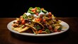 background nachos mexican food classic illustration loaded cheese, salsa guacamole, chips spicy background nachos mexican food classic