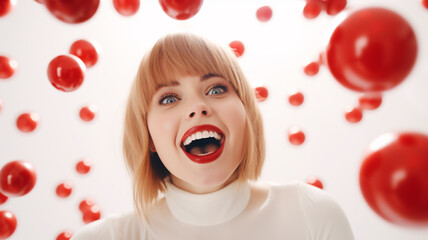 Wall Mural - Beautiful woman with red and white balls