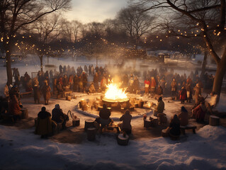 Wall Mural - A Photo Of A Festive Winter Solstice Celebration In A Park With People Of Various Backgrounds Enjoying The Shortest Day