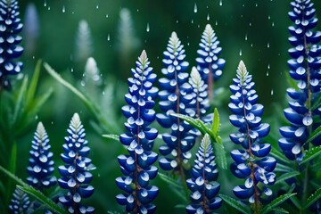 Poster - closeup of raindrxops on the foliage of a lupine plant as a nature background