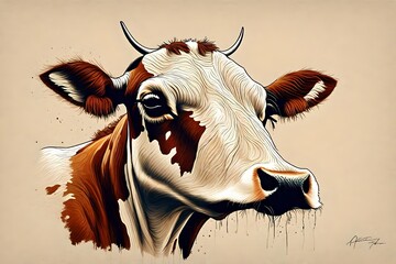 Canvas Print - portrait of a cow with  sunglasses generative al-