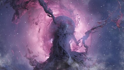 Wall Mural - An animated abstract pink toned nebula with swirling stars in the background.