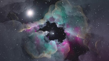Wall Mural - A colorful 4K animation of a rotating space nebula featuring teal and pink tones.