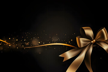 Wall Mural - Luxury golden and black ribbon on dark background.